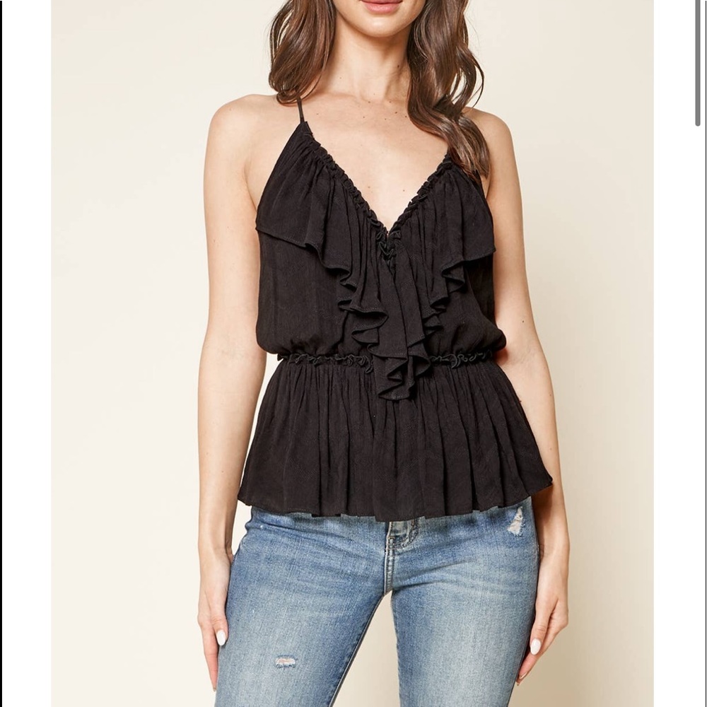 Black Ruffle Plunge Top
